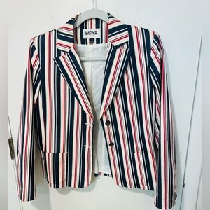 Vintage nautical kasper box blazer striped lined jacket coat trendy sz 6p